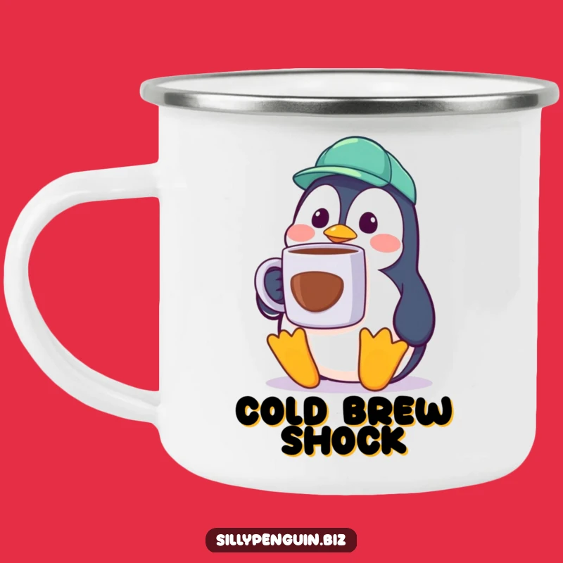 Funny Penguin Camping Mug - Surprised Worker's Outdoor Coffee Gift