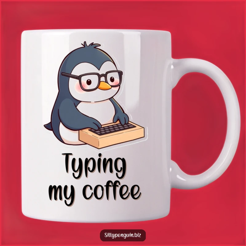 Funny Penguin Typing Mug - Enthusiastic Glasses Nerd Gift