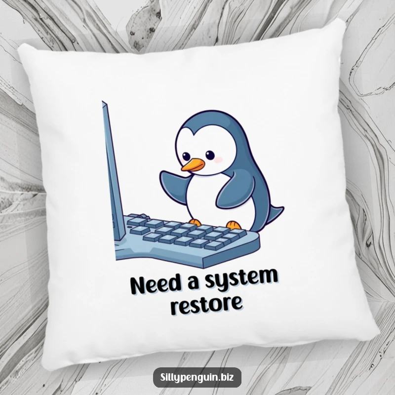 Funny Pillow: A Penguin's Energetic Pecking on a Keyboard with One Key Jammed, soft and humorous