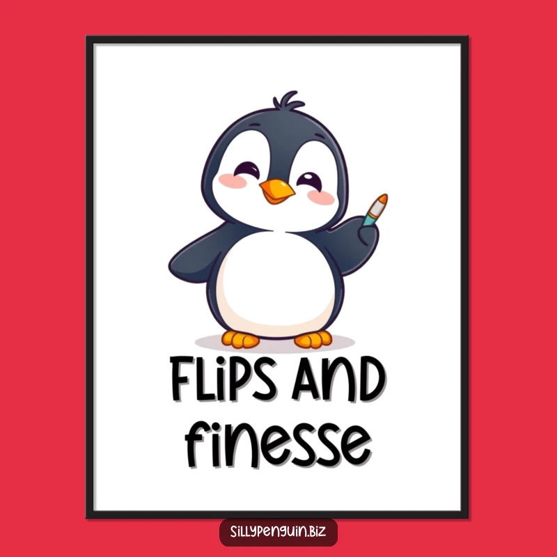 Funny Penguin Pen Spinner Digital Art: Cheerful Wall Decor Gift