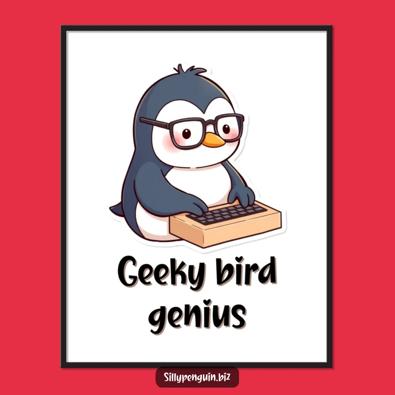 Funny Penguin Typing Digital Art - Printable Nerd Gift