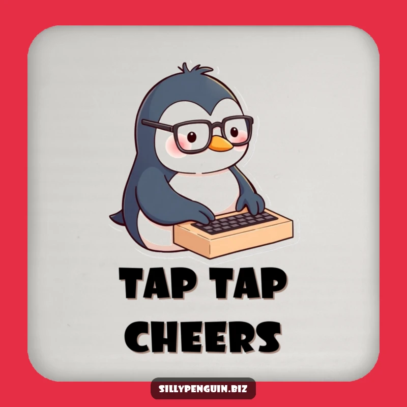 Funny Penguin Typing Drink Coaster - Smart Nerd Home Gift