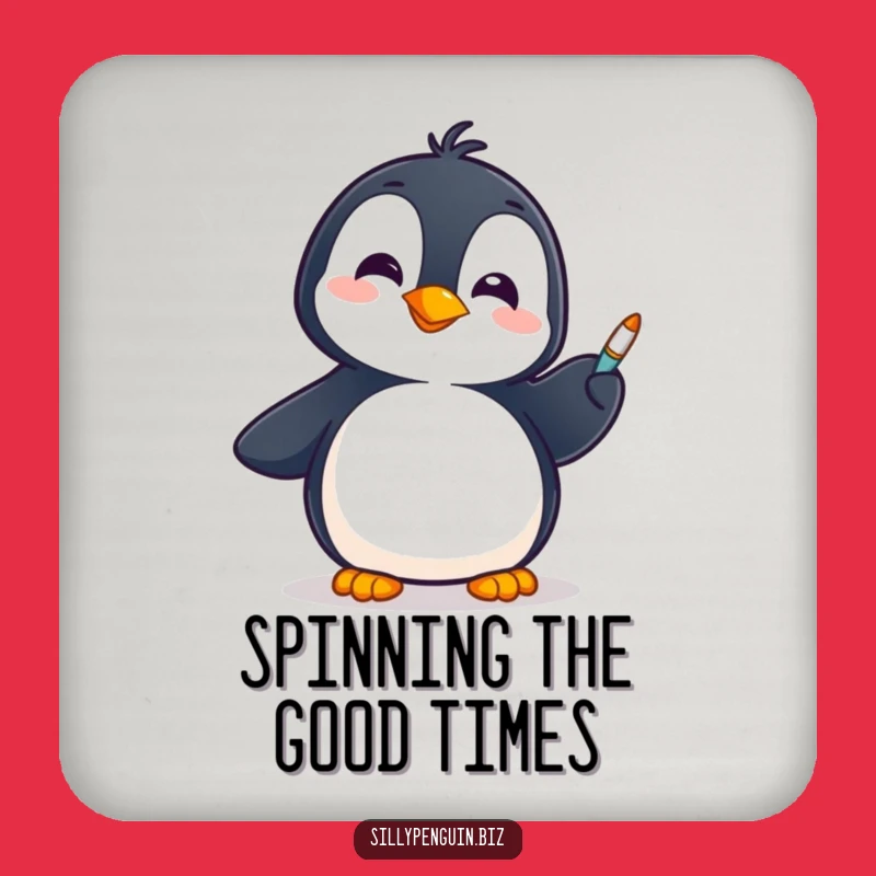 Funny Penguin Pen Spinner Coaster: Hilarious Bar Accessory Gift