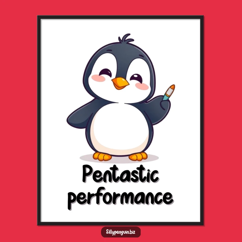 Funny Penguin Pen Spinner Poster: Cheerful Office Decor Gift