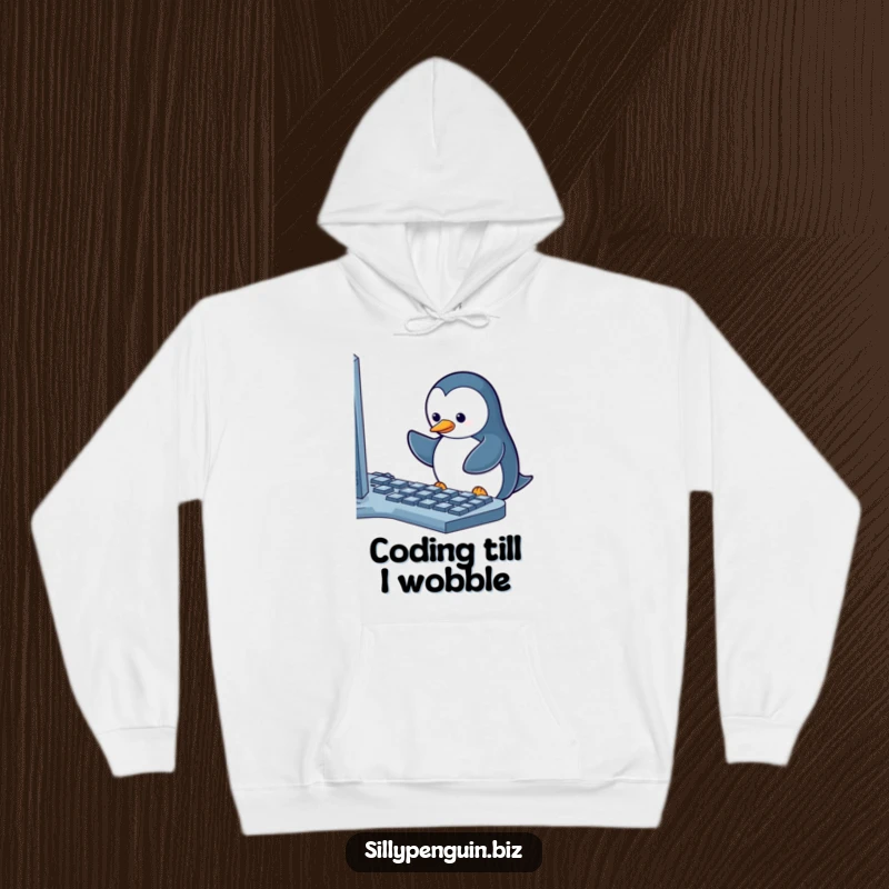 Funny Hoodie: A Penguin's Determined but Frustrated Attempt to Type on a Keyboard with a Stuck Key