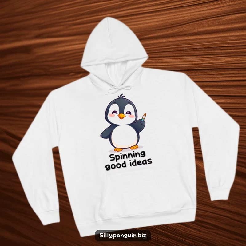 Funny Hoodie: A Cheerful Penguin Demonstrating Pen Spinning Skills on its Flipper