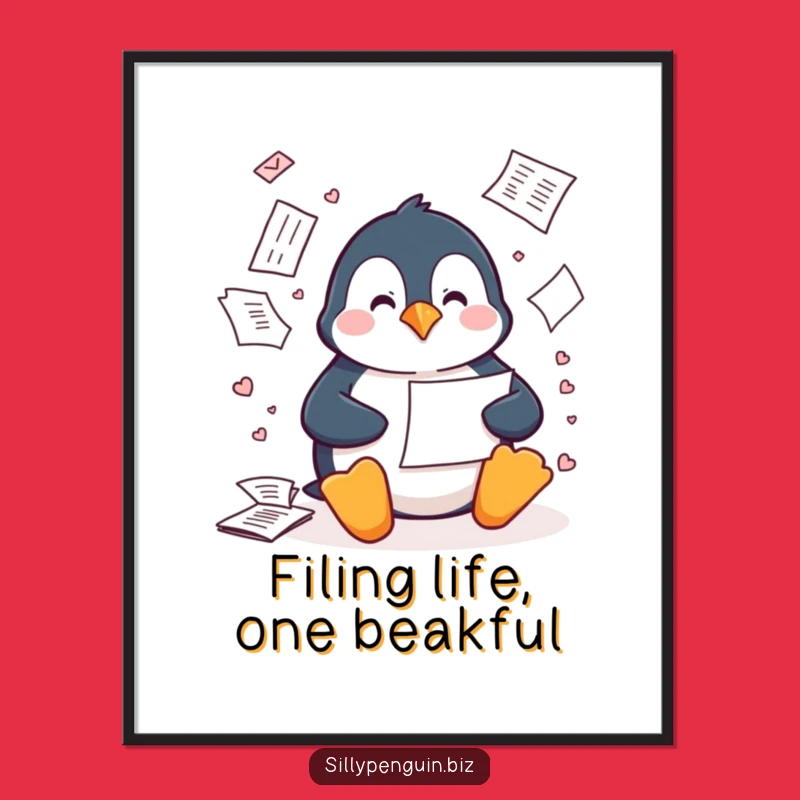 Free Printable Wall Art: Filing Penguin Funny Downloadable Decor