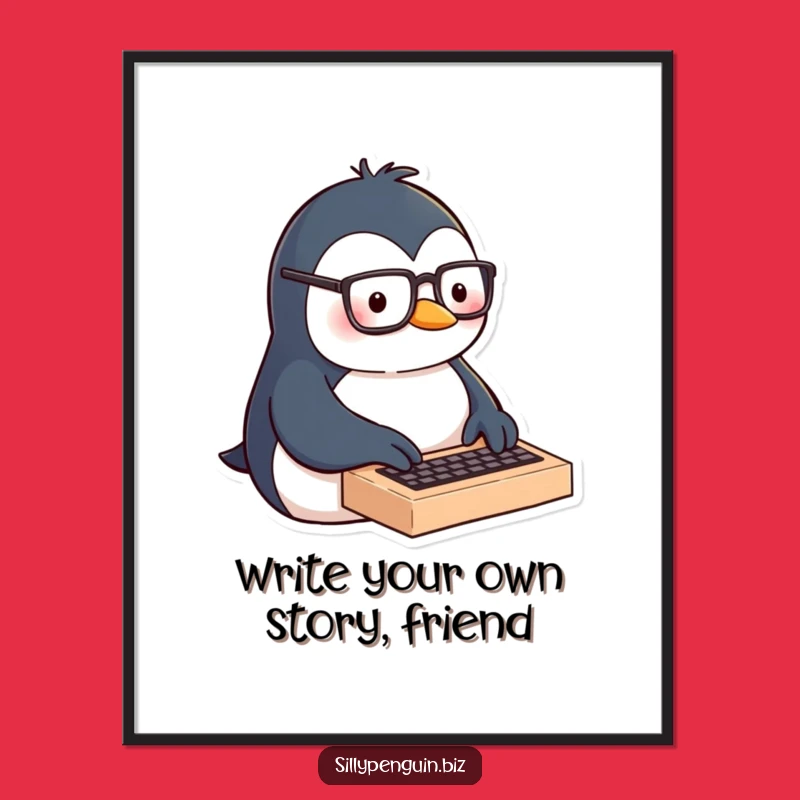 Free Printable Wall Art: Typing Penguin Intellectual, Downloadable Humorous Decor
