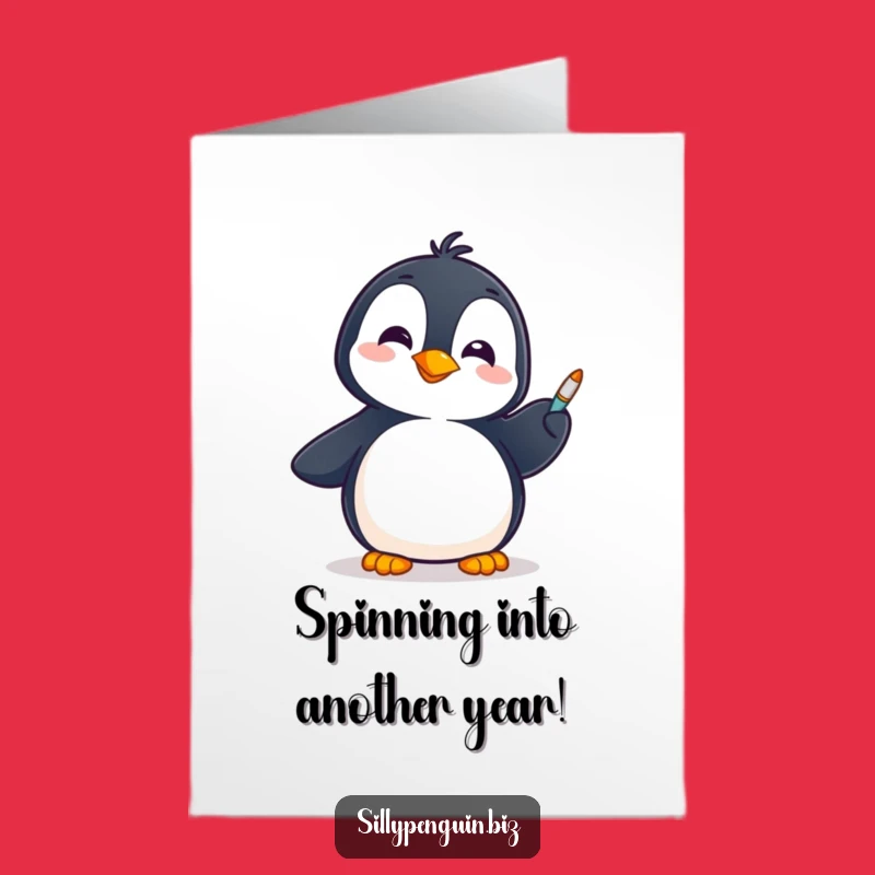 Free Printable Penguin Pen Spinner Card: Funny Birthday Downloadable Gift for Fun Lovers