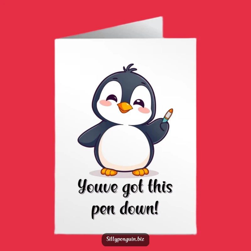 Free Printable Penguin Office Fun Card: Congrats Downloadable Gift for Go-Getters