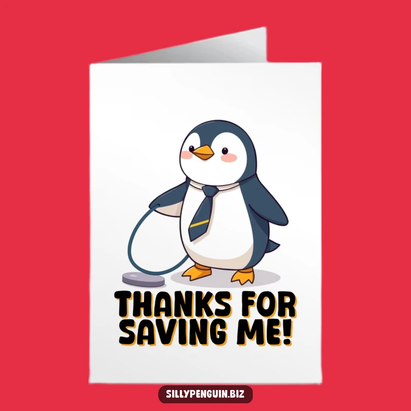 Free Printable Penguin Thank You Card: Tripping Tie-Wearing Penguin Funny Downloadable Gift