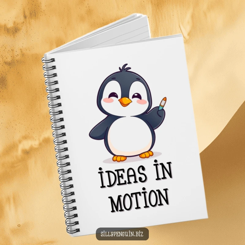 Funny Notebook: Penguin with a Cheerful Expression Spinning a Pen on its Flipper