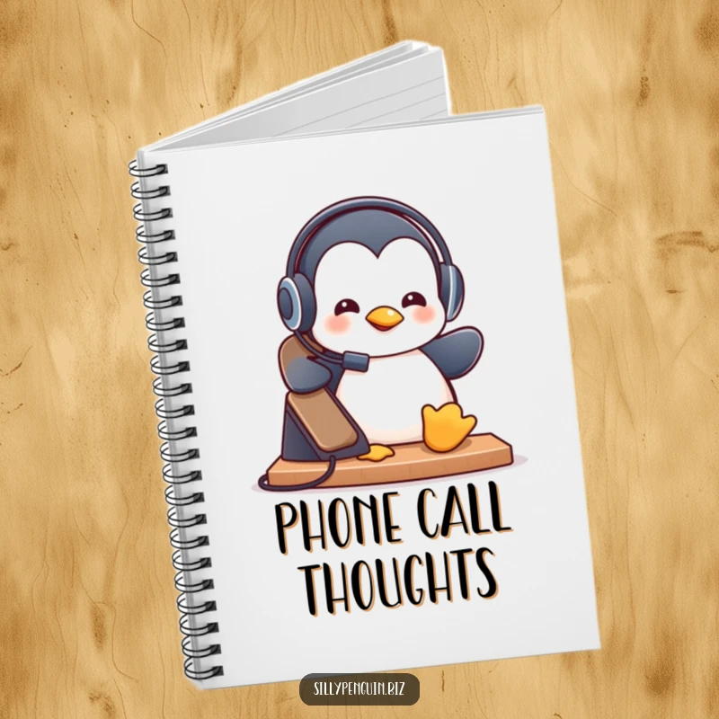 Funny Notebook: Penguin Wearing a Tiny Headset, Playfully Answering a Ringing Desk Phone