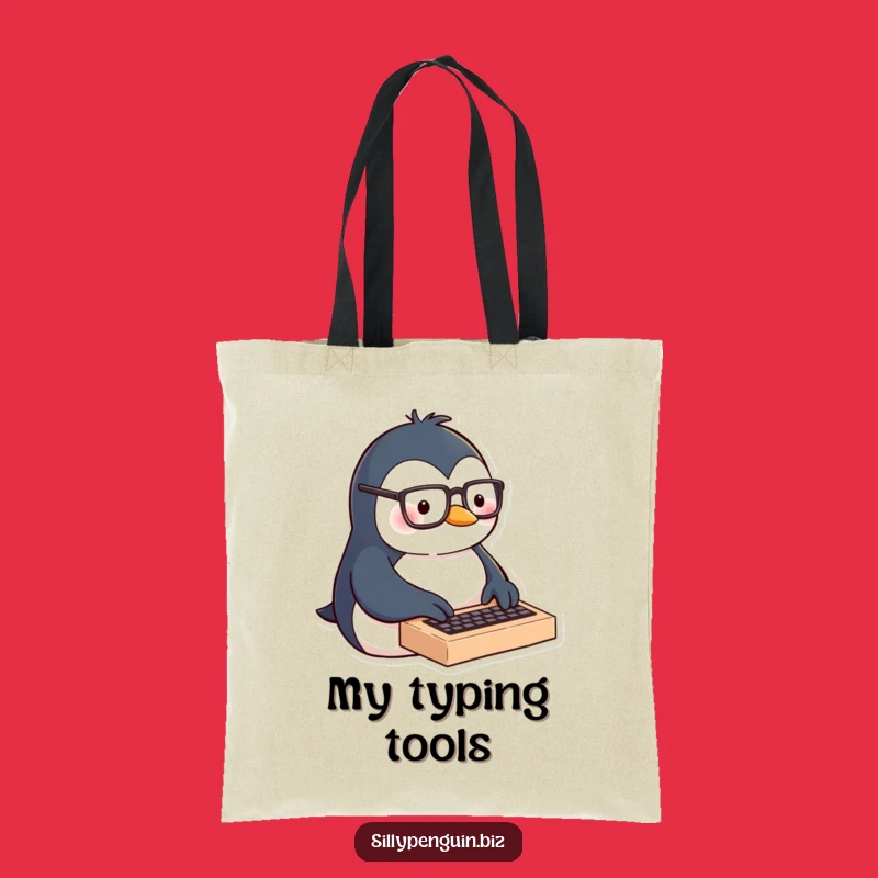 Funny Penguin Typing Tote Bag - Smart Accessory Nerd Gift